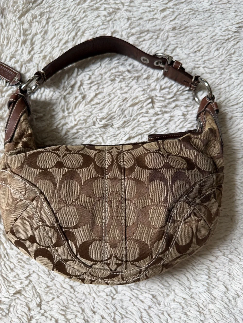 Vintage Y2K Coach Signature Canvas Leather Small Hobo Shoulder Bag